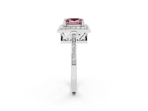 White gold Princess Cut Morganite Halo Ring with Split Shank and Four-Prong Setting_26