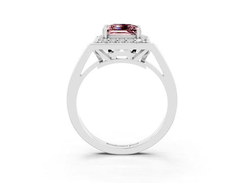 White gold Princess Cut Morganite Halo Ring with Split Shank and Four-Prong Setting_27