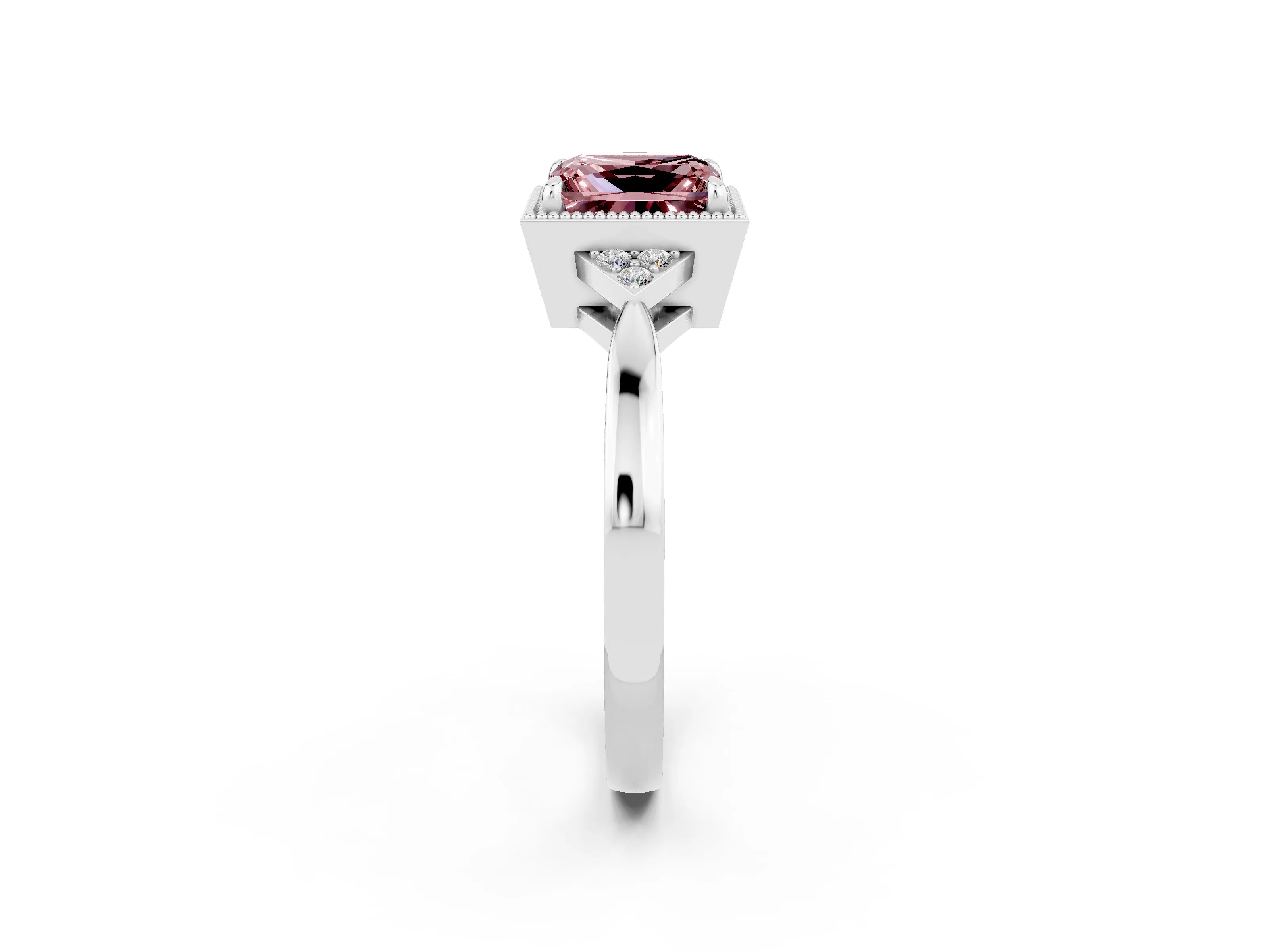 White gold Princess Cut Morganite Halo Ring with Tapered Band and Four-Prong Setting_2