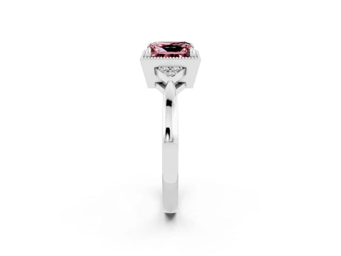 White gold Princess Cut Morganite Halo Ring with Tapered Band and Four-Prong Setting_2
