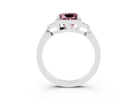 White gold Princess Cut Morganite Halo Ring with Tapered Band and Four-Prong Setting_3