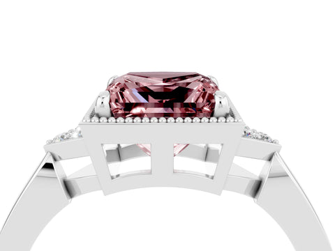 White gold Princess Cut Morganite Halo Ring with Tapered Band and Four-Prong Setting_4