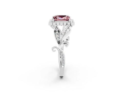 White gold Princess Cut Morganite Halo Ring with Vintage Split Shank and Four-Prong Setting_26