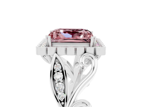 White gold Princess Cut Morganite Halo Ring with Vintage Split Shank and Four-Prong Setting_29