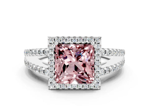 White gold Princess Cut Morganite Halo Split Shank Engagement Ring_12