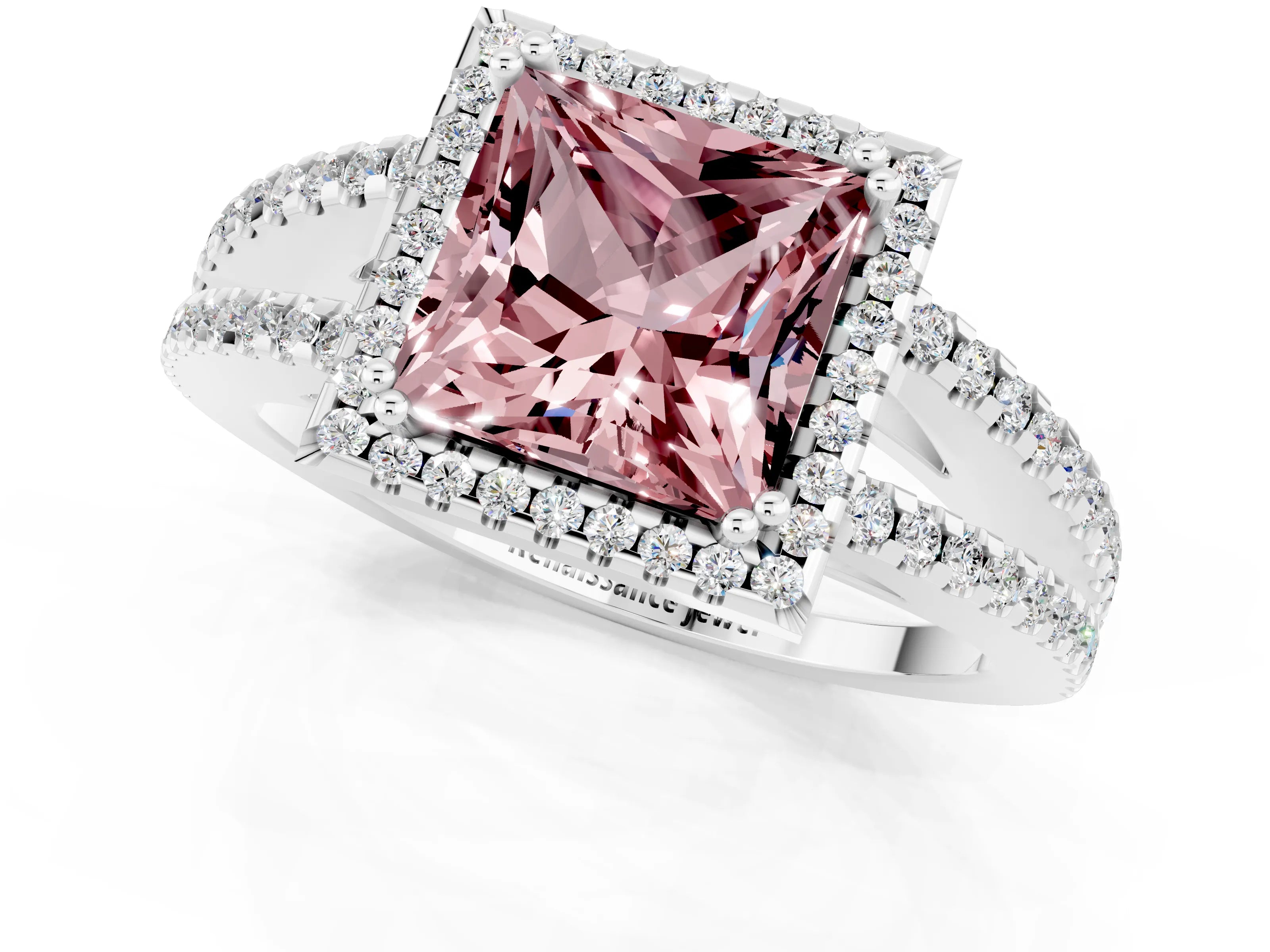 White gold Princess Cut Morganite Halo Split Shank Engagement Ring_13
