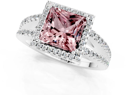 White gold Princess Cut Morganite Halo Split Shank Engagement Ring_13