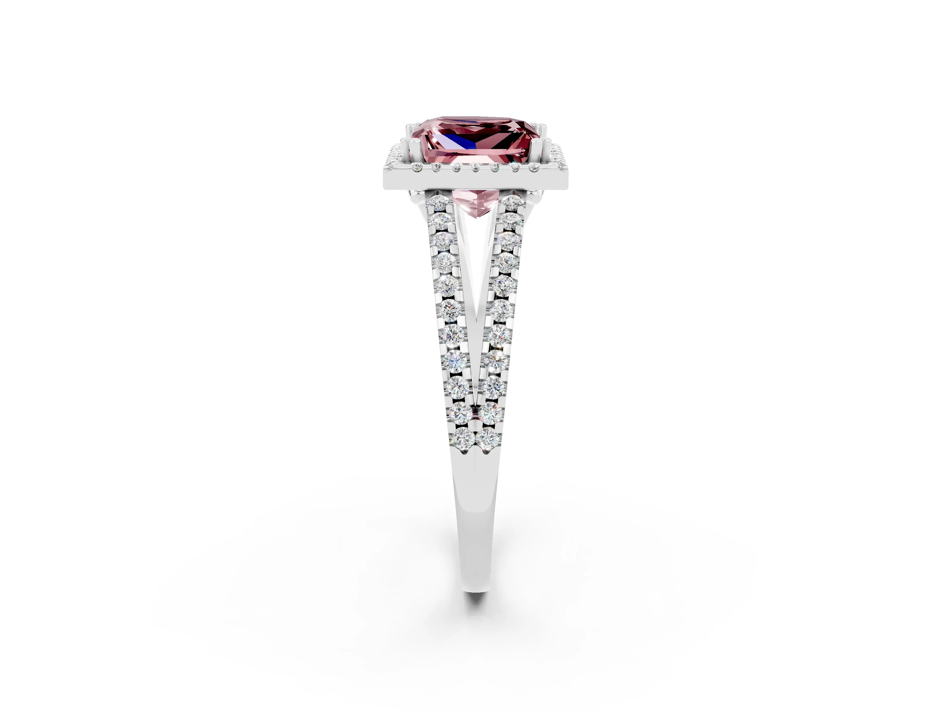 White gold Princess Cut Morganite Halo Split Shank Engagement Ring_14