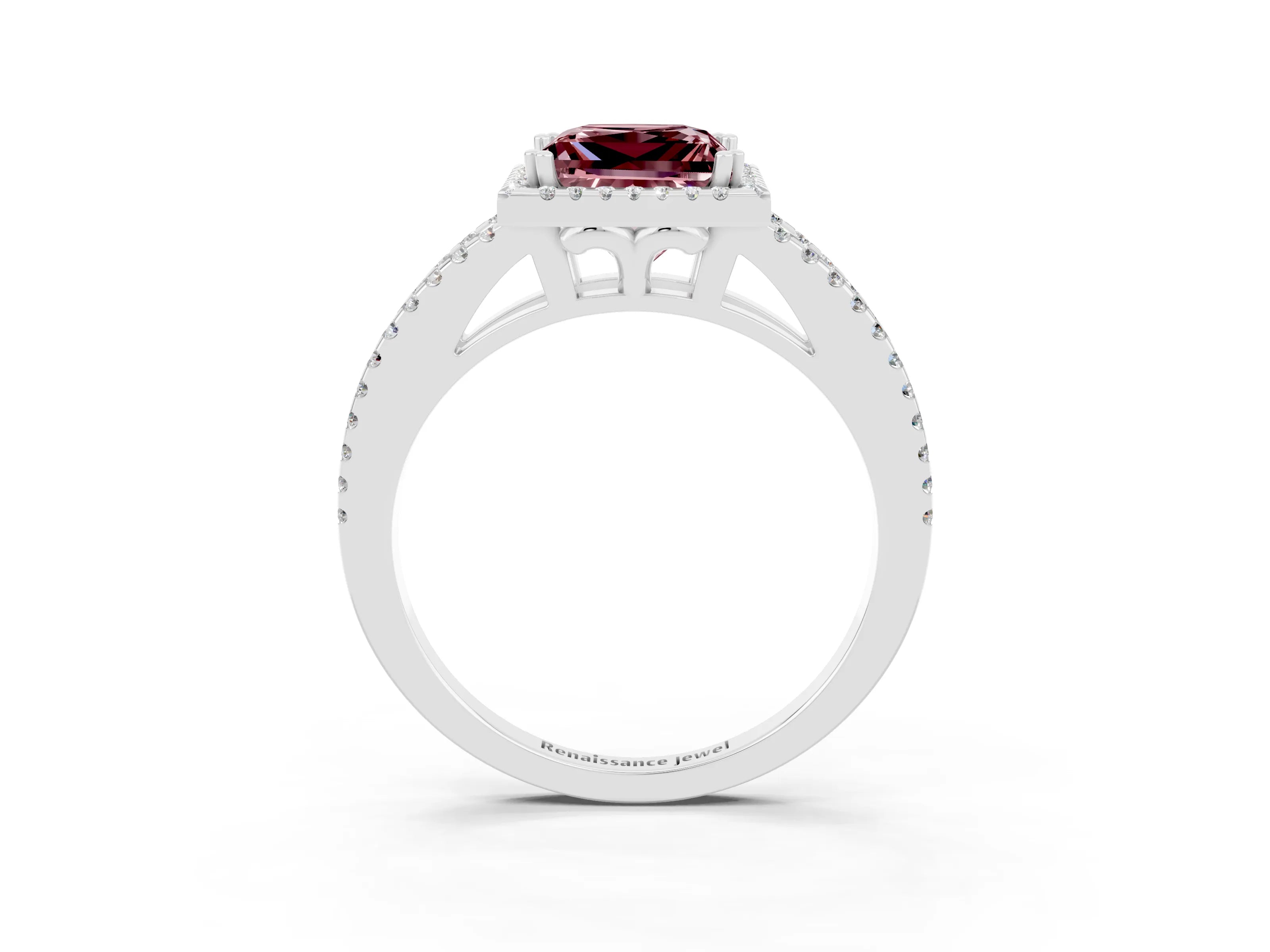 White gold Princess Cut Morganite Halo Split Shank Engagement Ring_15