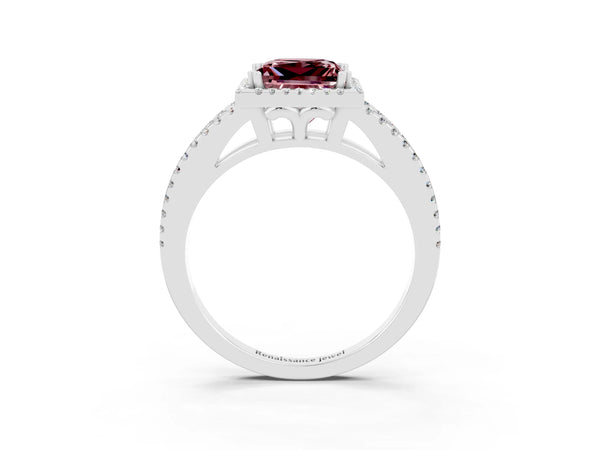 Silver Princess Cut Morganite Halo Split Shank Engagement Ring