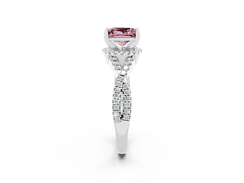 White gold Princess Cut Morganite Halo Twist Band Solitaire Prong Setting Ring_2