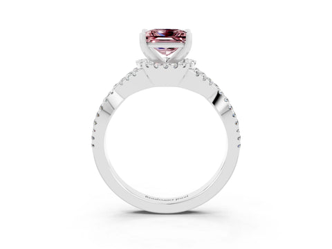 White gold Princess Cut Morganite Halo Twist Band Solitaire Prong Setting Ring_3