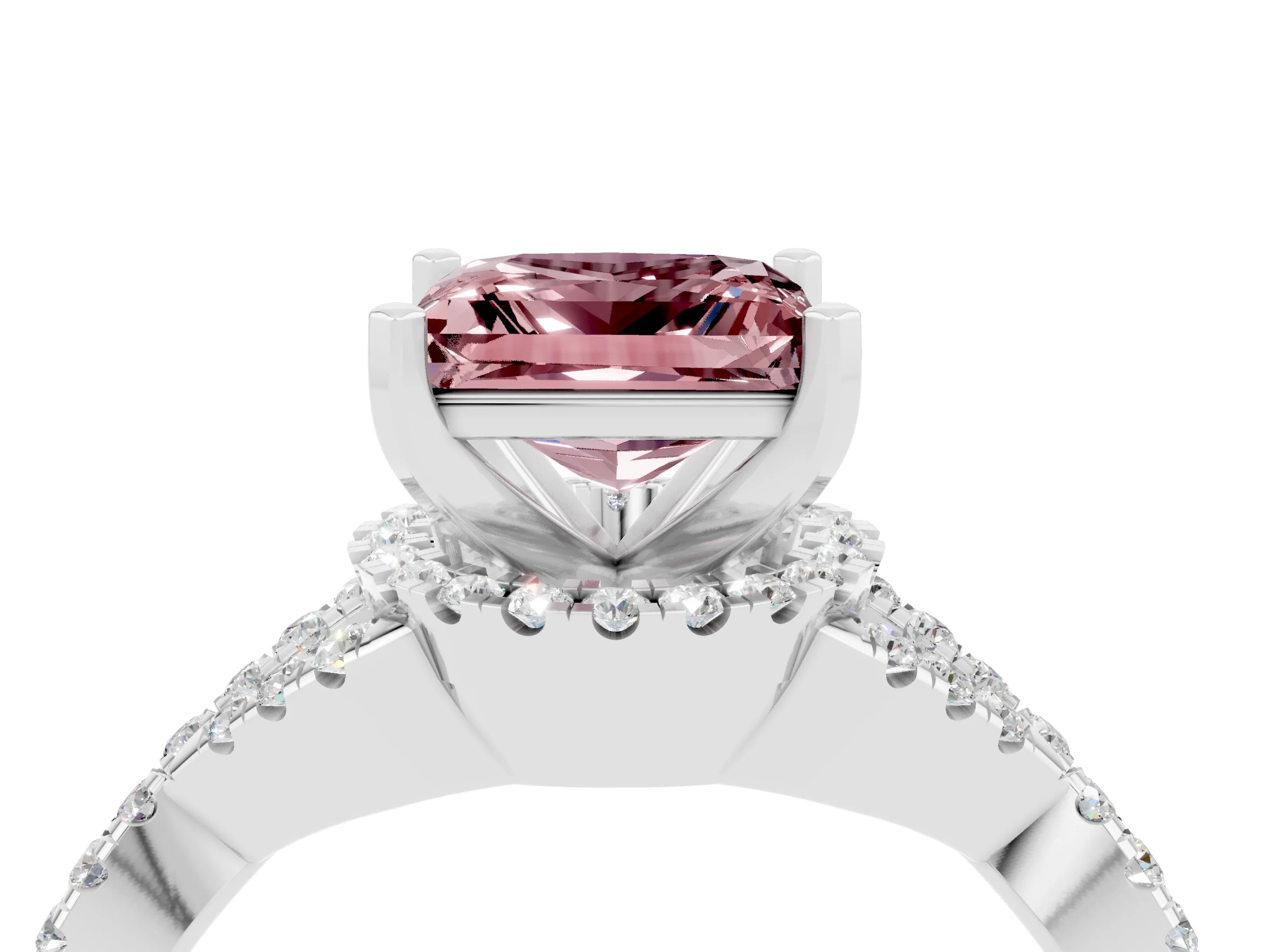 White gold Princess Cut Morganite Halo Twist Band Solitaire Prong Setting Ring_4