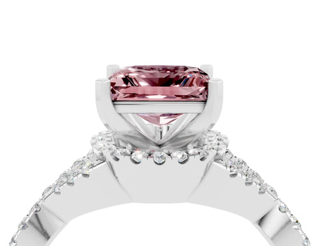 White gold Princess Cut Morganite Halo Twist Band Solitaire Prong Setting Ring_4