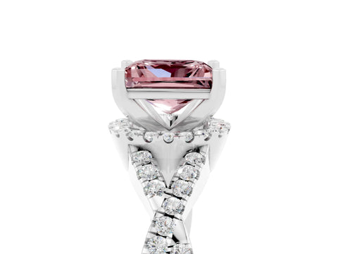 White gold Princess Cut Morganite Halo Twist Band Solitaire Prong Setting Ring_5