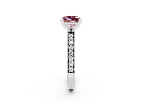 White gold Princess Cut Morganite Milgrain Pavé Engagement Ring with Four-Prong Setting_14