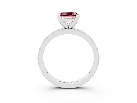 White gold Princess Cut Morganite Milgrain Pavé Engagement Ring with Four-Prong Setting_15