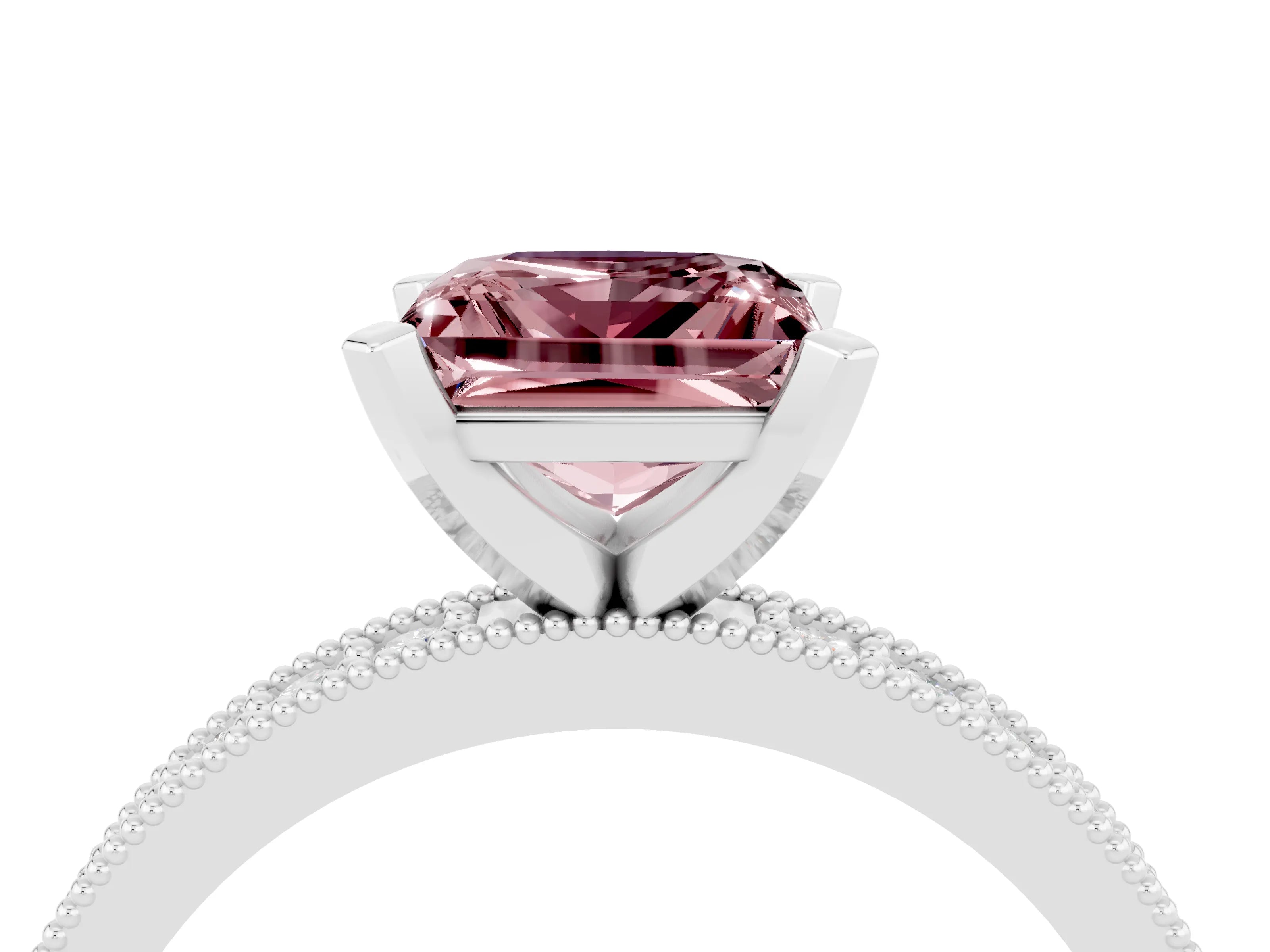 White gold Princess Cut Morganite Milgrain Pavé Engagement Ring with Four-Prong Setting_16