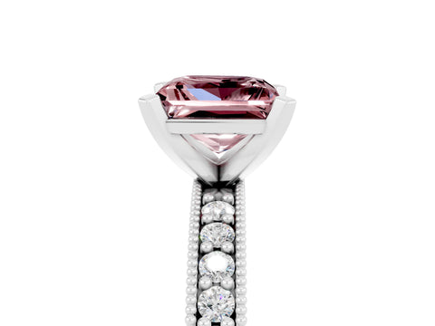 White gold Princess Cut Morganite Milgrain Pavé Engagement Ring with Four-Prong Setting_17