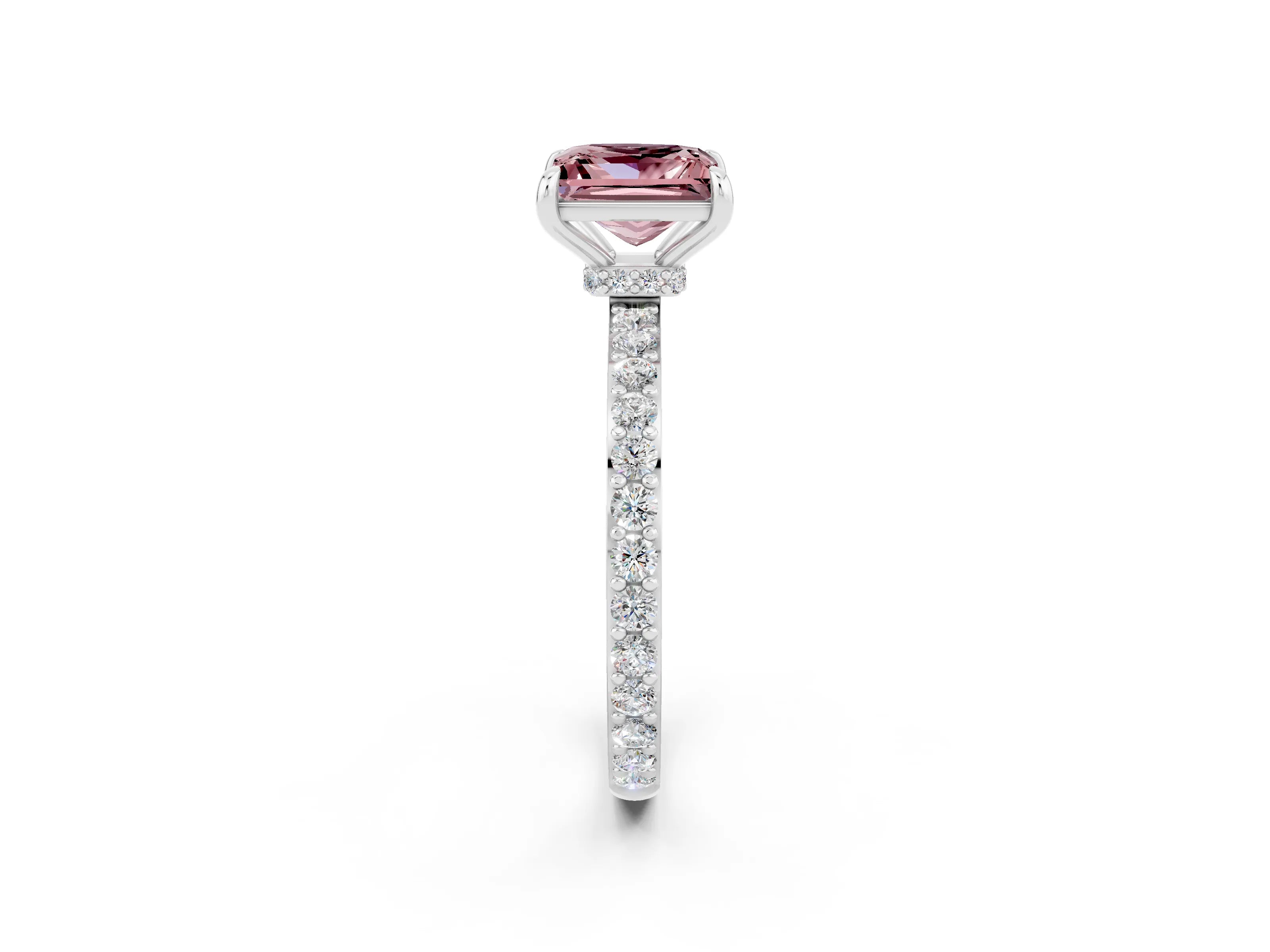 White gold Princess Cut Morganite Pavé Engagement Ring with Round  Accents and Prong Setting_26
