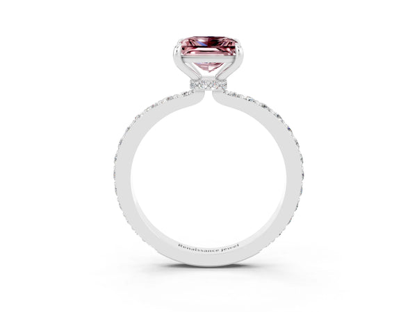 Silver Princess Cut Morganite Pavé Engagement Ring with Round  Accents and Prong Setting