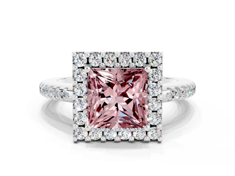 White gold Princess Cut Morganite Pavé Halo Ring with Four-Prong Setting_12