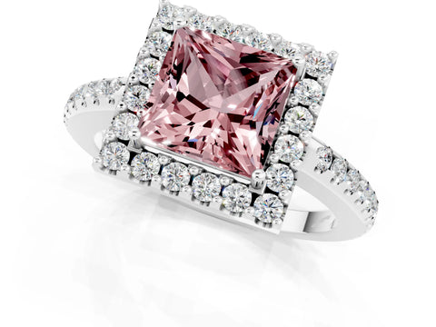 White gold Princess Cut Morganite Pavé Halo Ring with Four-Prong Setting_13
