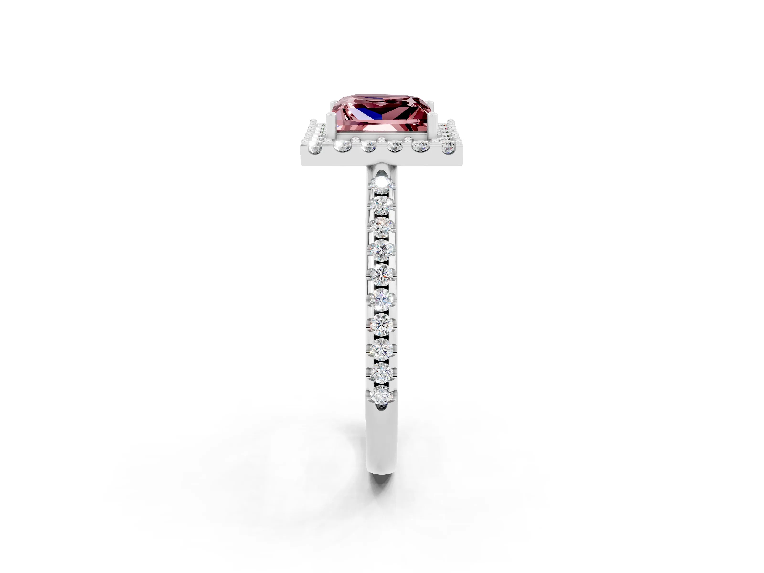 White gold Princess Cut Morganite Pavé Halo Ring with Four-Prong Setting_14