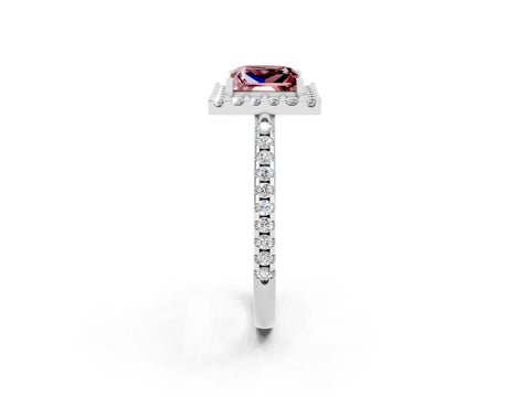White gold Princess Cut Morganite Pavé Halo Ring with Four-Prong Setting_14