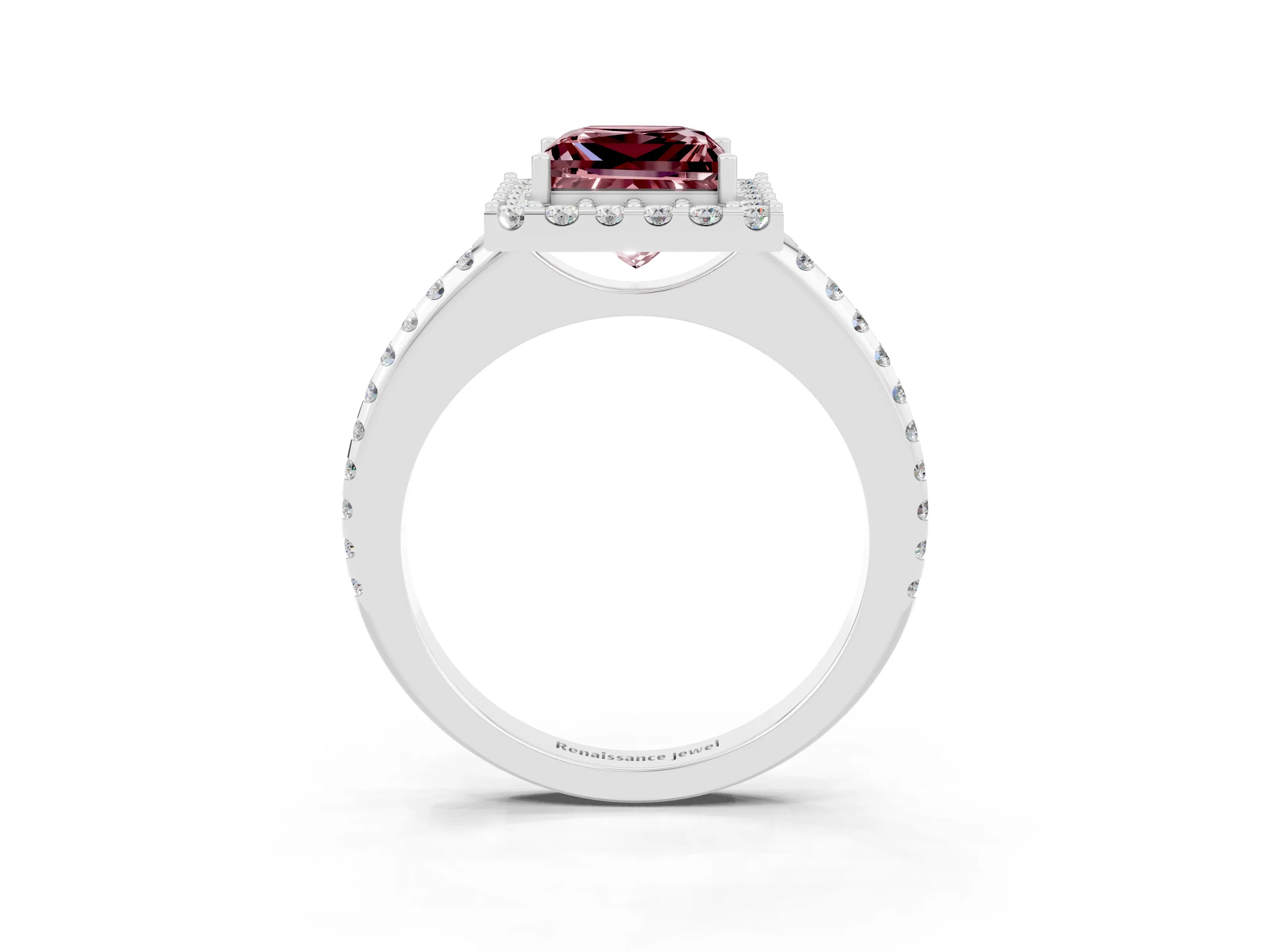 White gold Princess Cut Morganite Pavé Halo Ring with Four-Prong Setting_15
