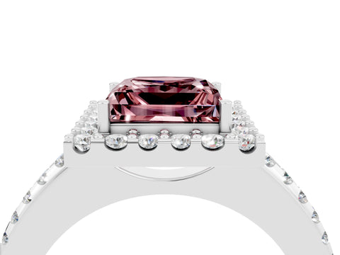 White gold Princess Cut Morganite Pavé Halo Ring with Four-Prong Setting_16