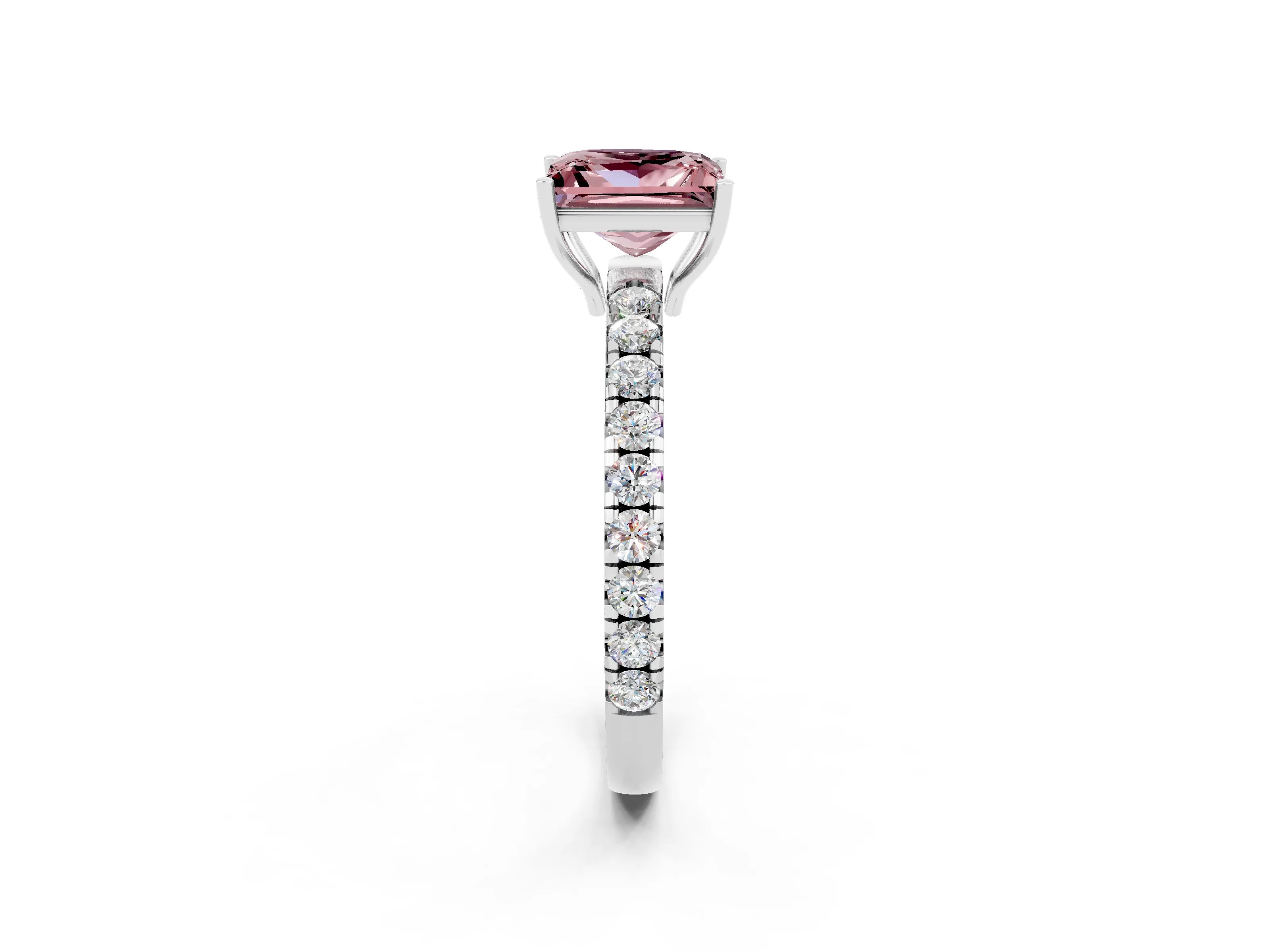 White gold Princess Cut Morganite Pavé Solitaire Engagement Ring with Four-Prong Setting_14