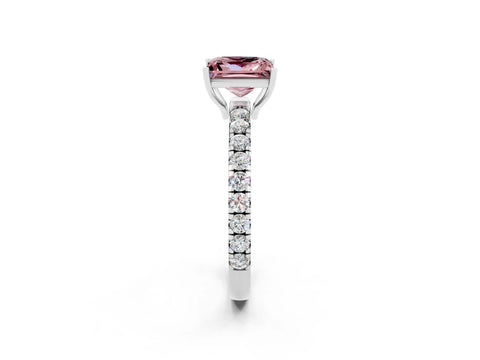 White gold Princess Cut Morganite Pavé Solitaire Engagement Ring with Four-Prong Setting_14