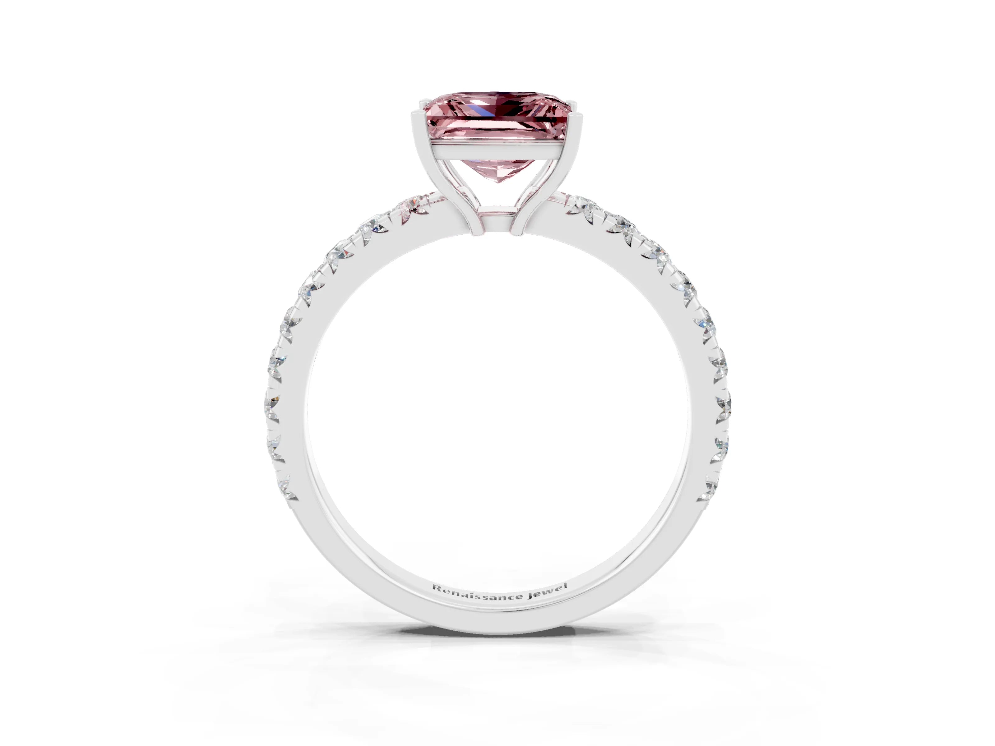 White gold Princess Cut Morganite Pavé Solitaire Engagement Ring with Four-Prong Setting_15