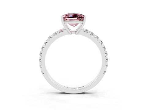 White gold Princess Cut Morganite Pavé Solitaire Engagement Ring with Four-Prong Setting_15