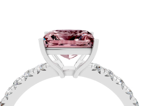 White gold Princess Cut Morganite Pavé Solitaire Engagement Ring with Four-Prong Setting_16