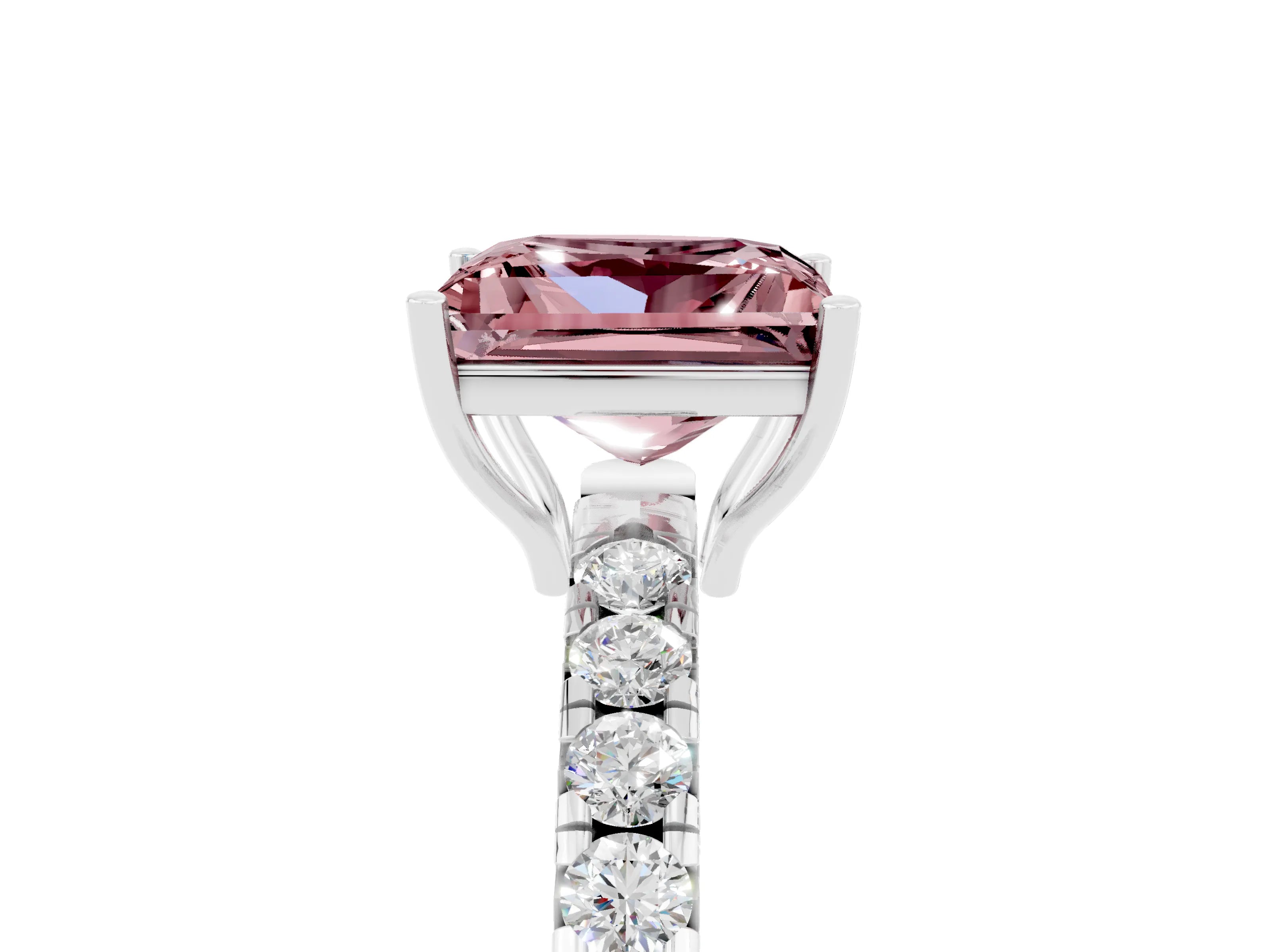 White gold Princess Cut Morganite Pavé Solitaire Engagement Ring with Four-Prong Setting_17