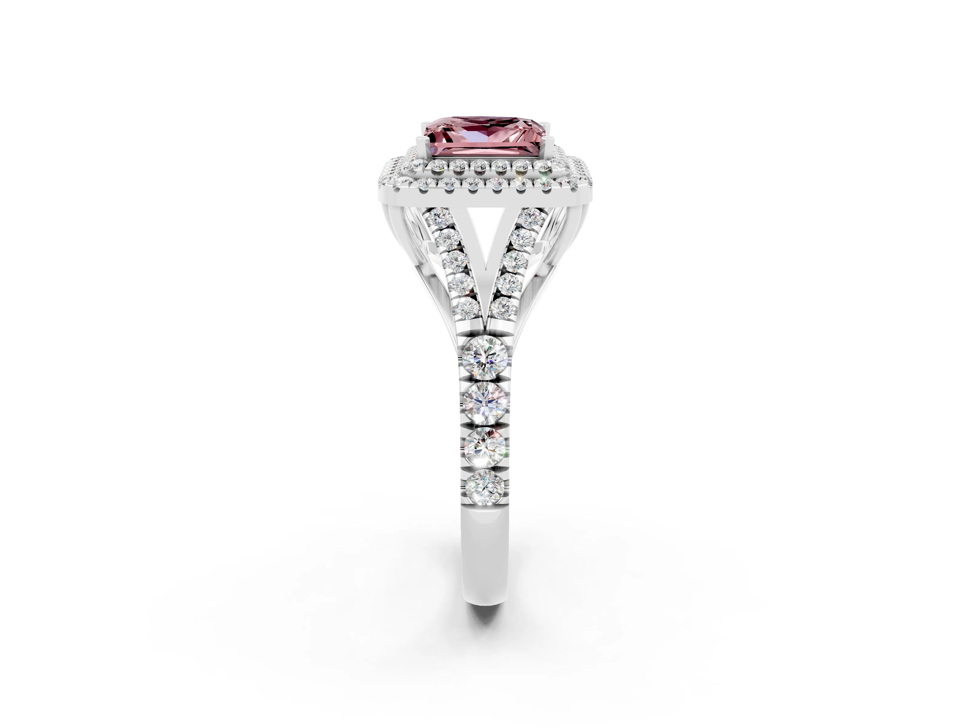 White gold Princess Cut Morganite Pavé Split Shank Double Halo Engagement Ring_2
