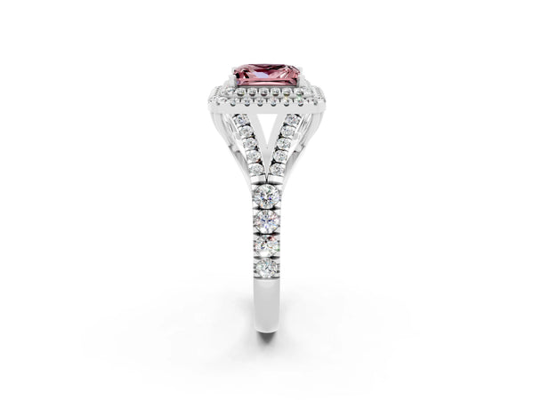 White gold Princess Cut Morganite Pavé Split Shank Double Halo Engagement Ring