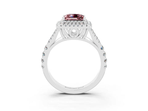 White gold Princess Cut Morganite Pavé Split Shank Double Halo Engagement Ring_3