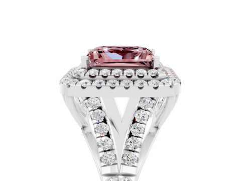 White gold Princess Cut Morganite Pavé Split Shank Double Halo Engagement Ring_5
