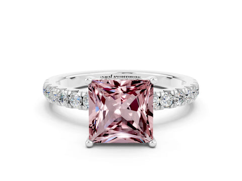 White gold Princess Cut Morganite Pave Band Solitaire Ring with Four-Prong Setting_24