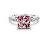 White gold Princess Cut Morganite Pave Band Solitaire Ring with Four-Prong Setting_24