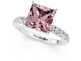 White gold Princess Cut Morganite Pave Band Solitaire Ring with Four-Prong Setting_25