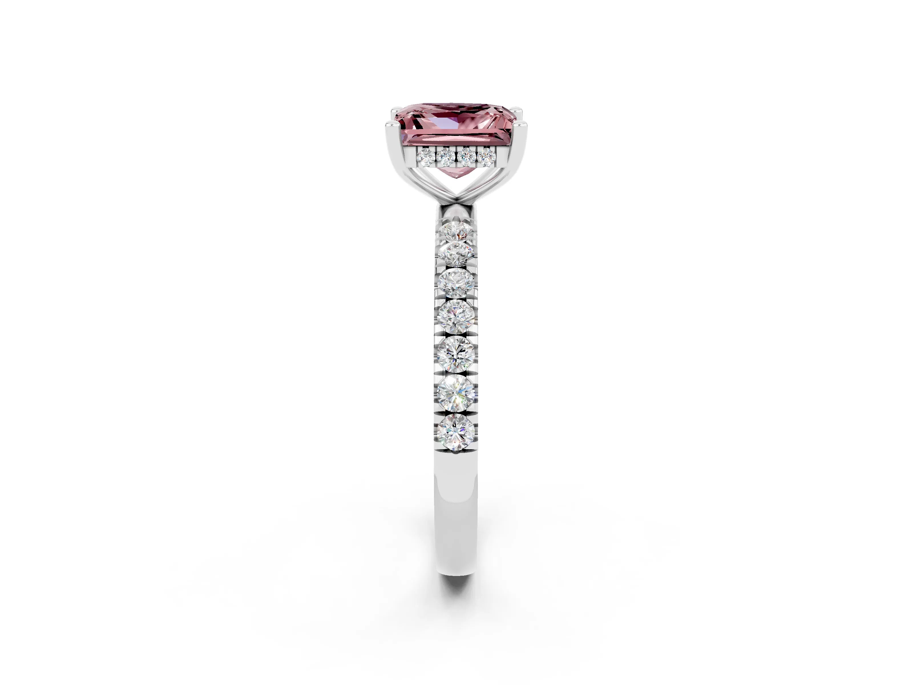 White gold Princess Cut Morganite Pave Band Solitaire Ring with Four-Prong Setting_26
