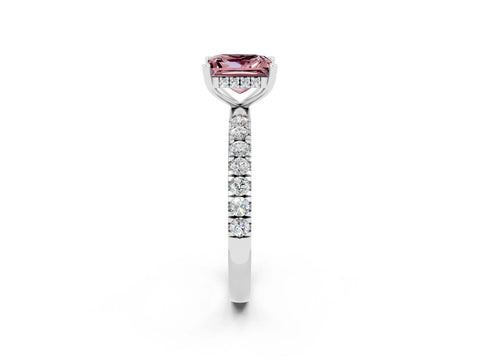 White gold Princess Cut Morganite Pave Band Solitaire Ring with Four-Prong Setting_26