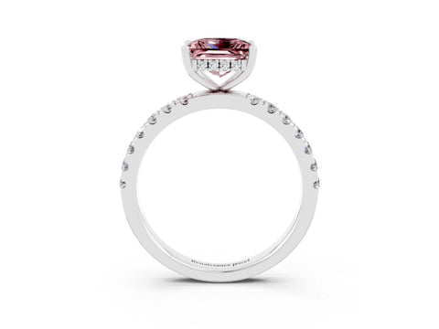 White gold Princess Cut Morganite Pave Band Solitaire Ring with Four-Prong Setting_27