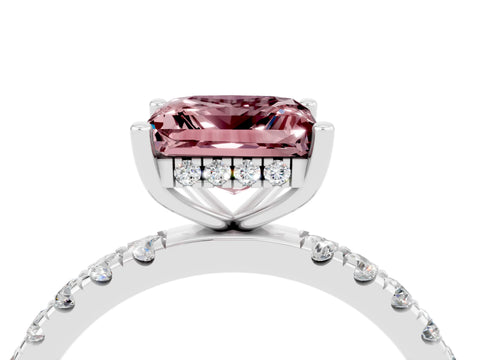 White gold Princess Cut Morganite Pave Band Solitaire Ring with Four-Prong Setting_28
