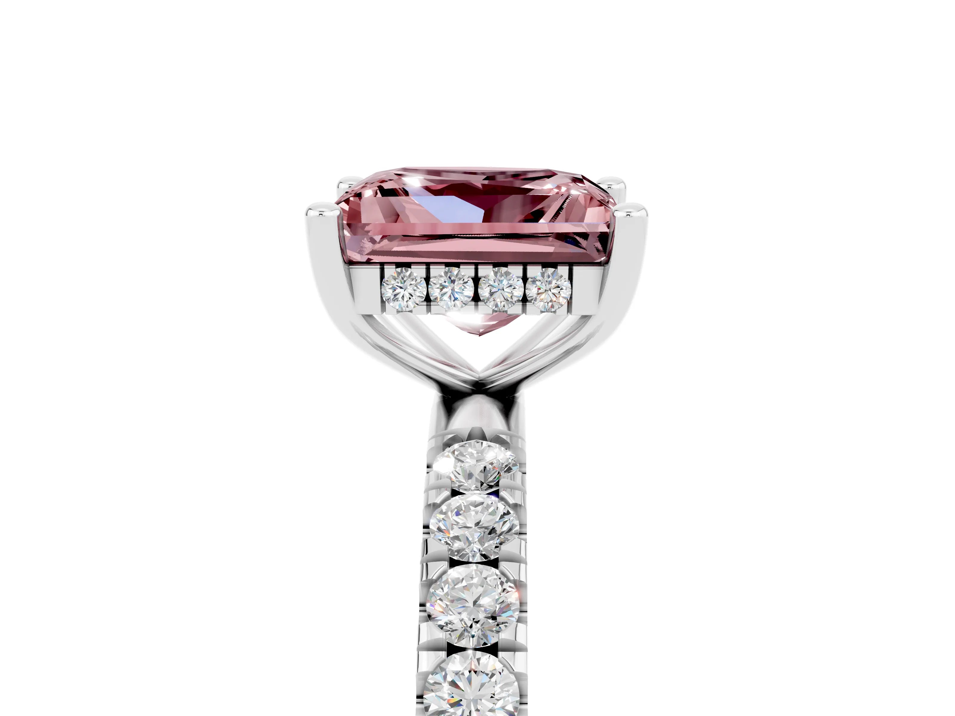 White gold Princess Cut Morganite Pave Band Solitaire Ring with Four-Prong Setting_29
