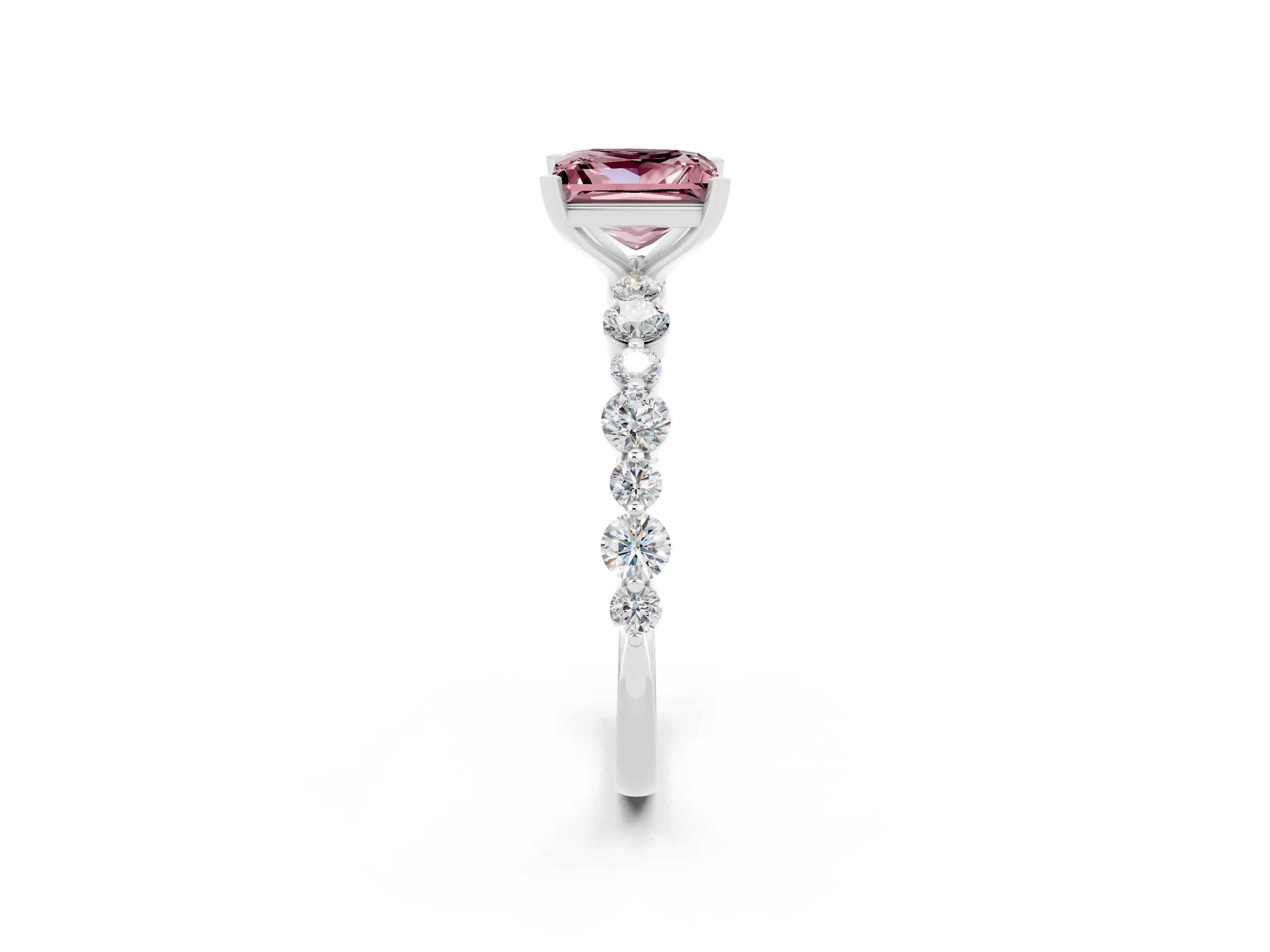 White gold Princess Cut Morganite Prong Set Engagement Ring with Pavé Band_2